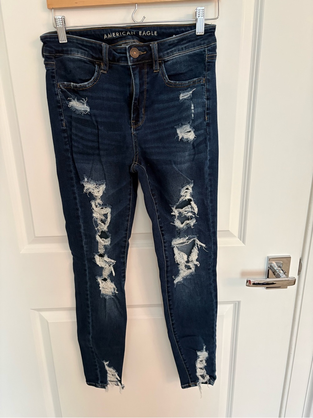 American Eagle Outfitters Dark Blue Distressed Skinny Jeans